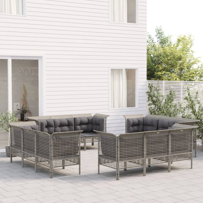 -Delige Loungeset Met Kussens Poly Rattan Grijs 12