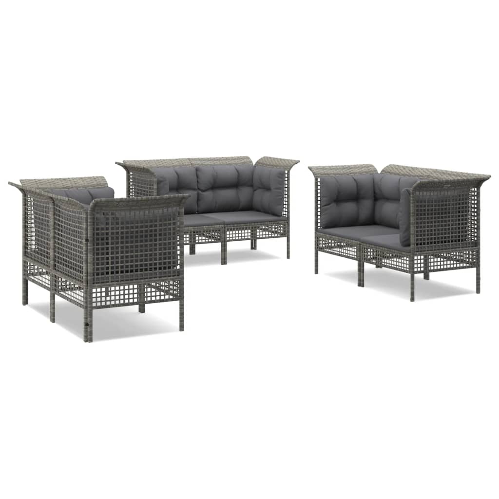 6-Delige Loungeset Met Kussens Poly Rattan Grijs 6x hoek