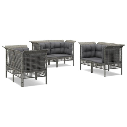6-Delige Loungeset Met Kussens Poly Rattan Grijs 6x hoek