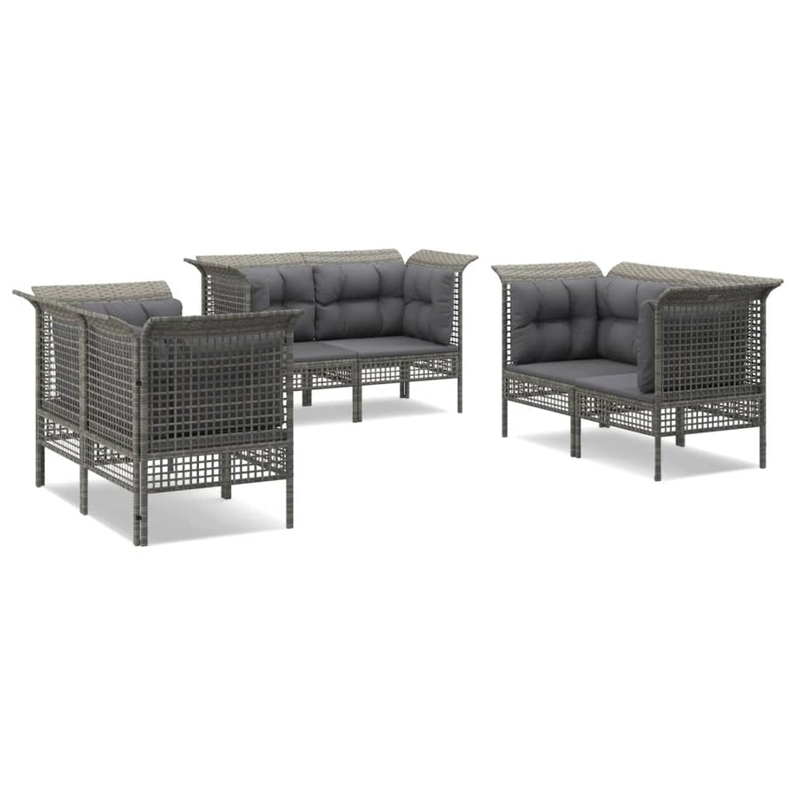 6-Delige Loungeset Met Kussens Poly Rattan Grijs 6x hoek