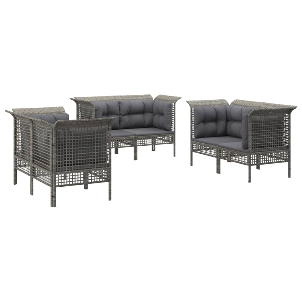 6-Delige Loungeset Met Kussens Poly Rattan Grijs 6x hoek