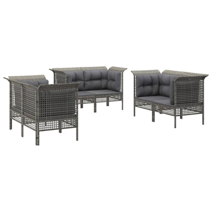 6-Delige Loungeset Met Kussens Poly Rattan Grijs 6x hoek
