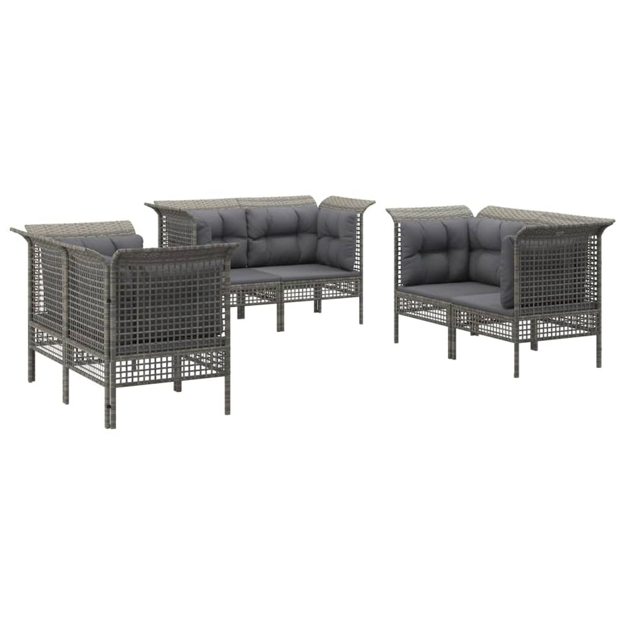 6-Delige Loungeset Met Kussens Poly Rattan Grijs 6x hoek