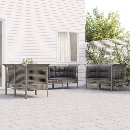6-Delige Loungeset Met Kussens Poly Rattan Grijs 6x hoek