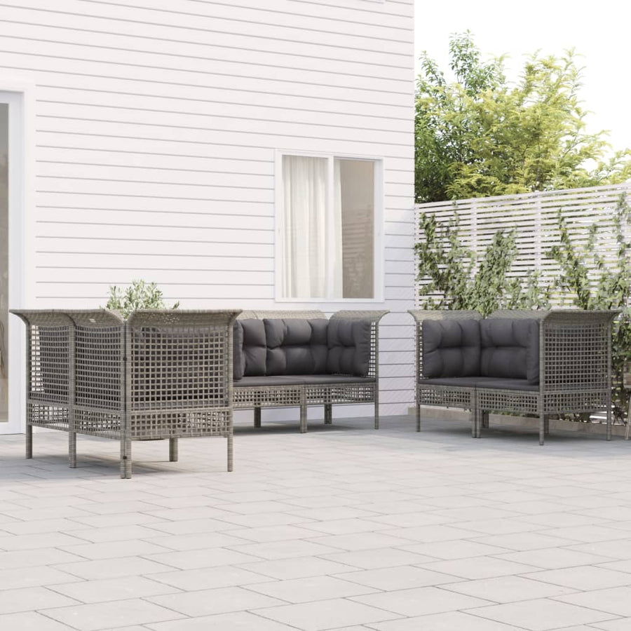 6-Delige Loungeset Met Kussens Poly Rattan Grijs 6x hoek