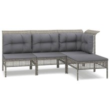 4-Delige Loungeset Met Kussens Poly Rattan Grijs hoek + 2x midden + voetensteun