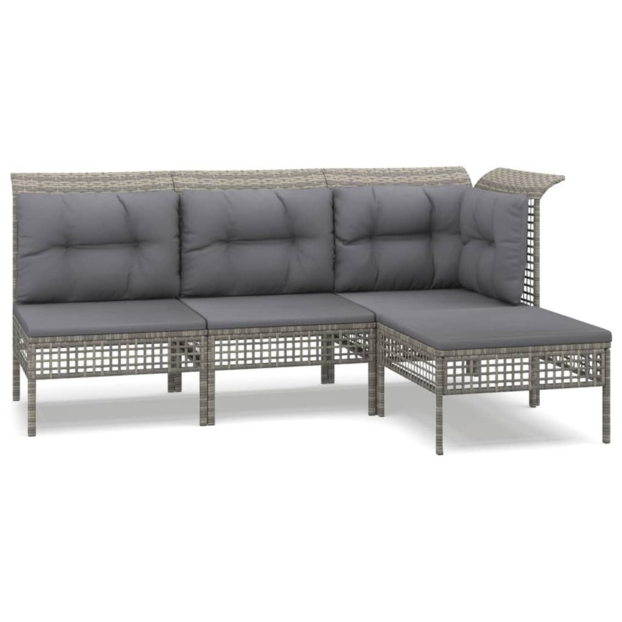 4-Delige Loungeset Met Kussens Poly Rattan Grijs hoek + 2x midden + voetensteun