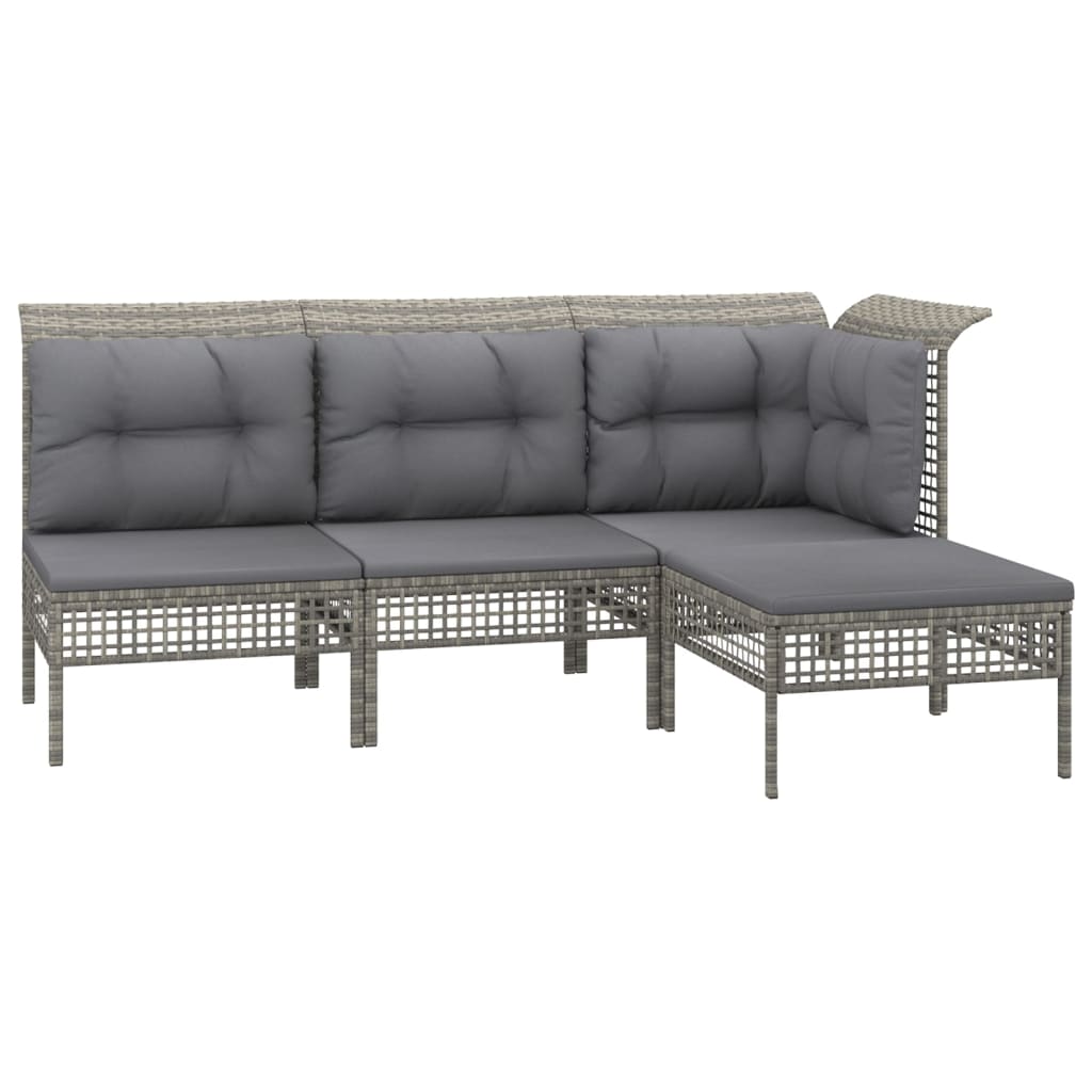 4-Delige Loungeset Met Kussens Poly Rattan Grijs hoek + 2x midden + voetensteun