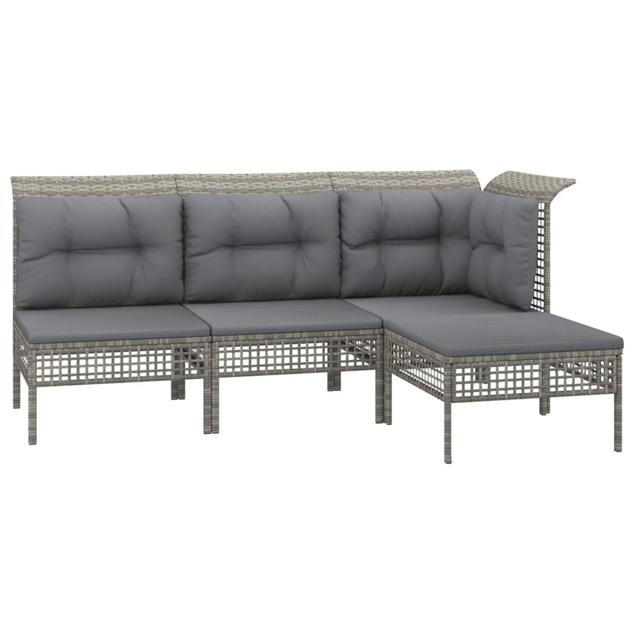 4-Delige Loungeset Met Kussens Poly Rattan Grijs hoek + 2x midden + voetensteun