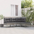 4-Delige Loungeset Met Kussens Poly Rattan Grijs hoek + 2x midden + voetensteun