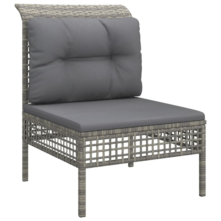 5-Delige Loungeset Met Kussens Poly Rattan Grijs 2x hoek + midden + 2x voetensteun