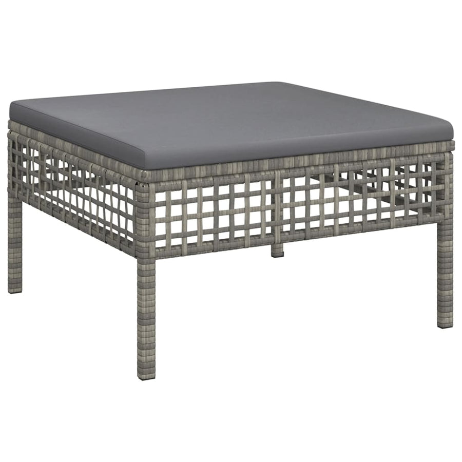 5-Delige Loungeset Met Kussens Poly Rattan Grijs 2x hoek + midden + 2x voetensteun