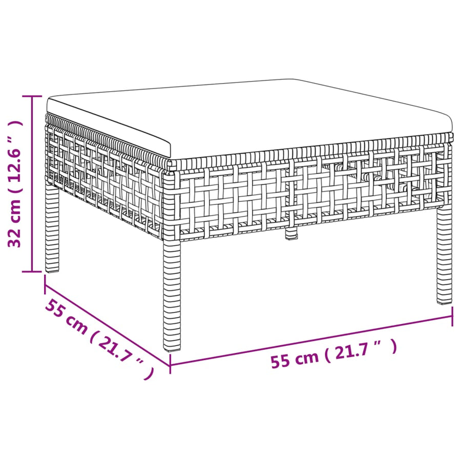 5-Delige Loungeset Met Kussens Poly Rattan Grijs 2x hoek + midden + 2x voetensteun