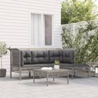 5-Delige Loungeset Met Kussens Poly Rattan Grijs 2x hoek + midden + 2x voetensteun