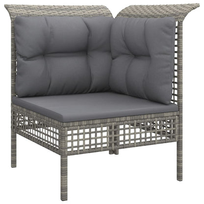 6-Delige Loungeset Met Kussens Poly Rattan Grijs 2x hoek + 2x midden + 2x voetensteun