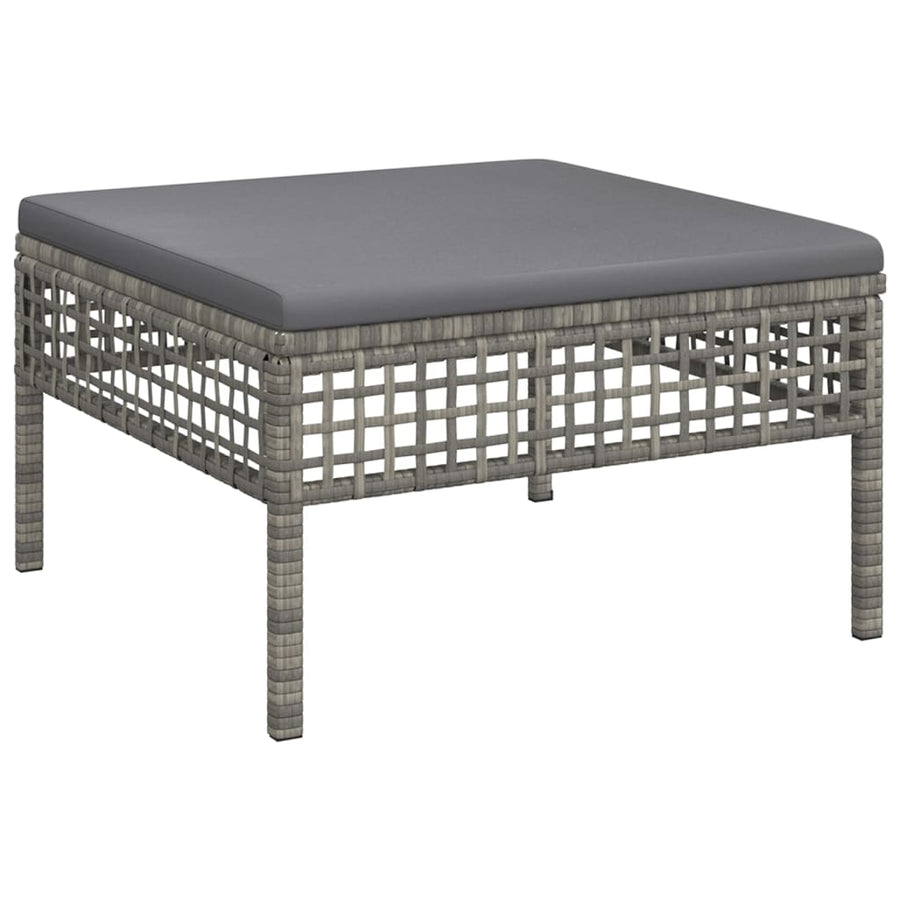 6-Delige Loungeset Met Kussens Poly Rattan Grijs 2x hoek + 2x midden + 2x voetensteun