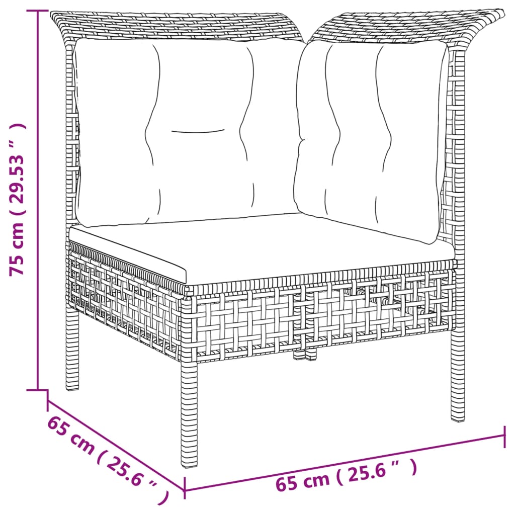 6-Delige Loungeset Met Kussens Poly Rattan Grijs 2x hoek + 2x midden + 2x voetensteun
