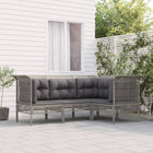 4-Delige Loungeset Met Kussens Poly Rattan Grijs 3x hoek + midden