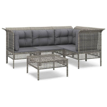 5-Delige Loungeset Met Kussens Poly Rattan Grijs 3x hoek + midden + voetensteun