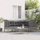 5-Delige Loungeset Met Kussens Poly Rattan Grijs 3x hoek + midden + voetensteun