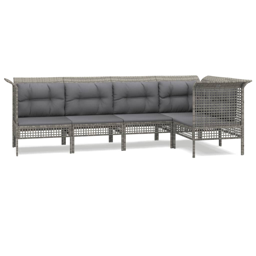 5-Delige Loungeset Met Kussens Poly Rattan Grijs 3x hoek + 2x midden