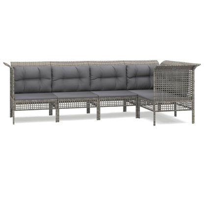 5-Delige Loungeset Met Kussens Poly Rattan Grijs 3x hoek + 2x midden