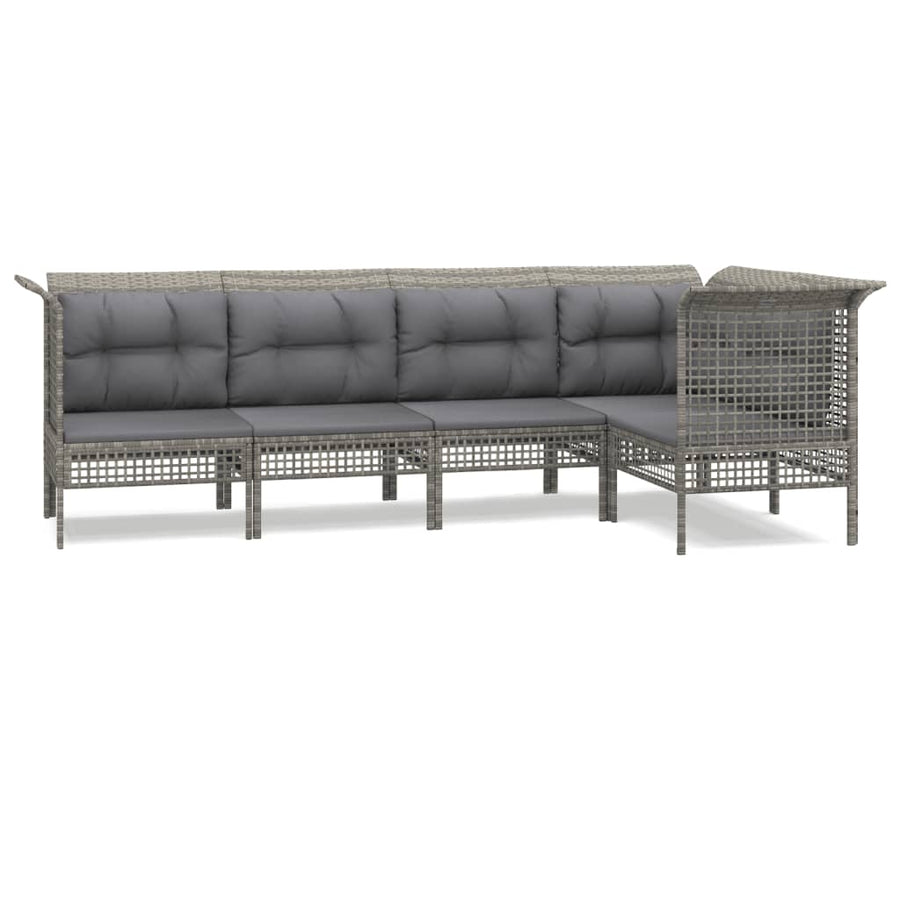 5-Delige Loungeset Met Kussens Poly Rattan Grijs 3x hoek + 2x midden