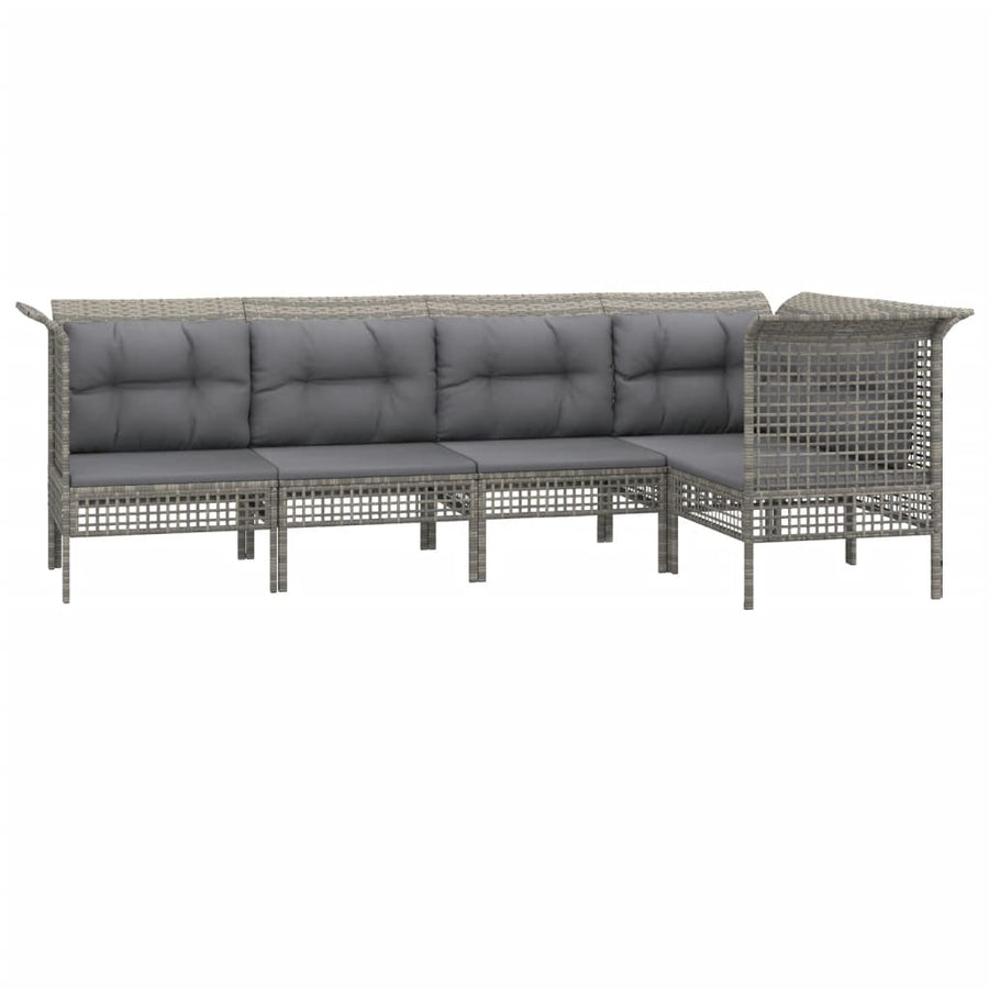 5-Delige Loungeset Met Kussens Poly Rattan Grijs 3x hoek + 2x midden