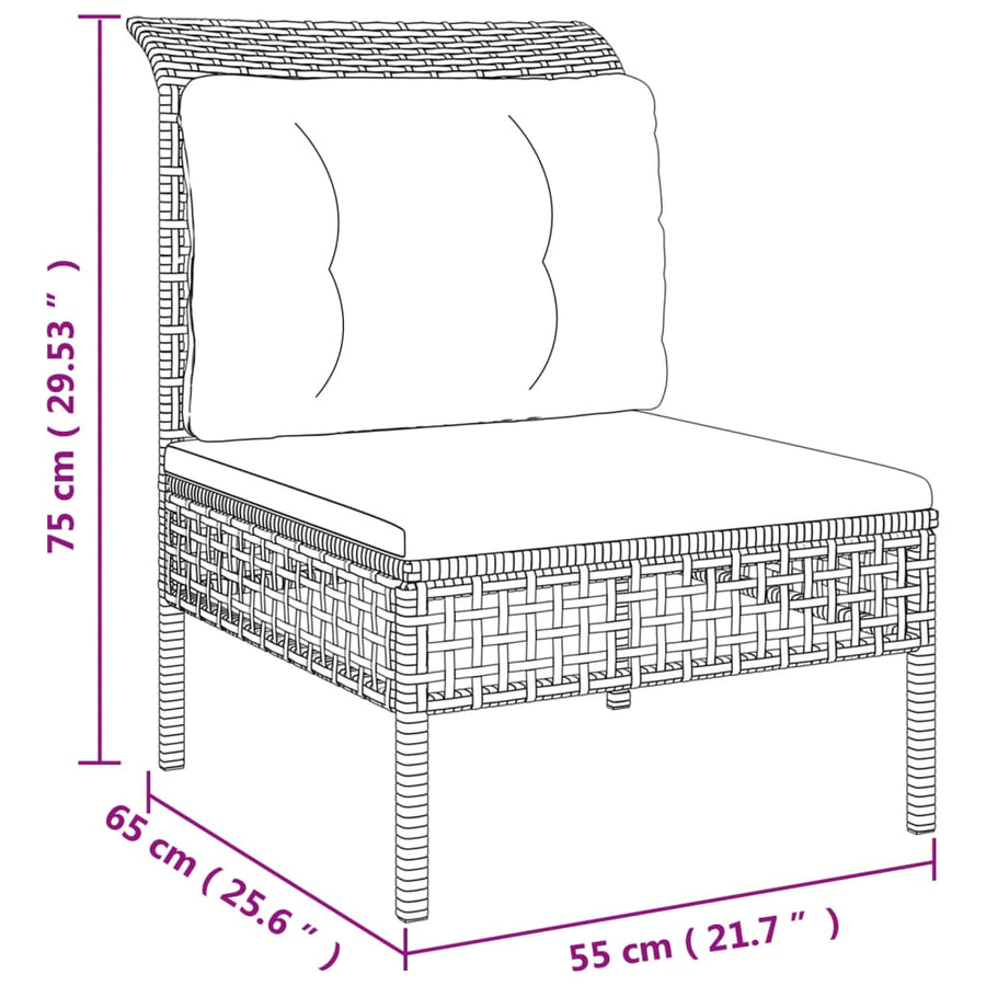 5-Delige Loungeset Met Kussens Poly Rattan Grijs 3x hoek + 2x midden