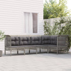 5-Delige Loungeset Met Kussens Poly Rattan Grijs 3x hoek + 2x midden