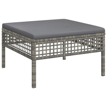 6-Delige Loungeset Met Kussens Poly Rattan Grijs 3x hoek + 2x midden + voetensteun