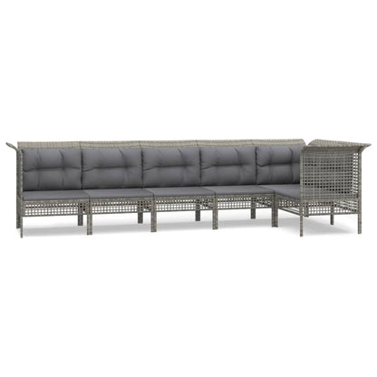 6-Delige Loungeset Met Kussens Poly Rattan Grijs 3x hoek + 3x midden