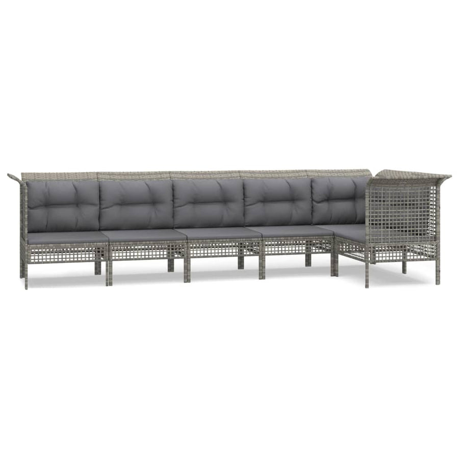 6-Delige Loungeset Met Kussens Poly Rattan Grijs 3x hoek + 3x midden