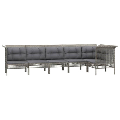 6-Delige Loungeset Met Kussens Poly Rattan Grijs 3x hoek + 3x midden