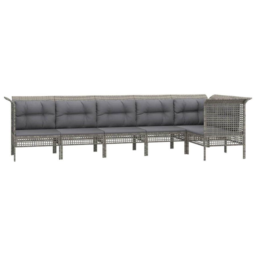 6-Delige Loungeset Met Kussens Poly Rattan Grijs 3x hoek + 3x midden