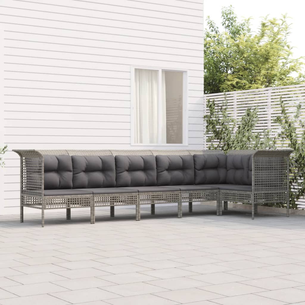 6-Delige Loungeset Met Kussens Poly Rattan Grijs 3x hoek + 3x midden