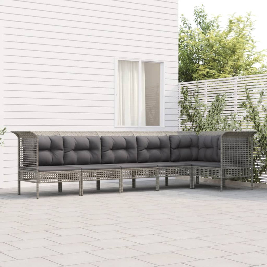 6-Delige Loungeset Met Kussens Poly Rattan Grijs 3x hoek + 3x midden