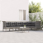 7-Delige Loungeset Met Kussens Poly Rattan Grijs 3x hoek + 3x midden + voetensteun