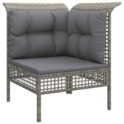 6-Delige Loungeset Met Kussens Poly Rattan Grijs 3x hoek + 2x midden + voetensteun