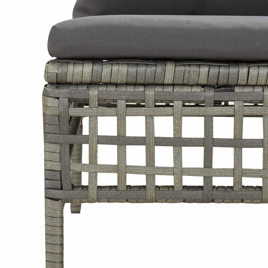 6-Delige Loungeset Met Kussens Poly Rattan Grijs 3x hoek + 2x midden + voetensteun