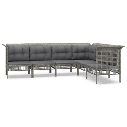 6-Delige Loungeset Met Kussens Poly Rattan Grijs 3x hoek + 3x midden