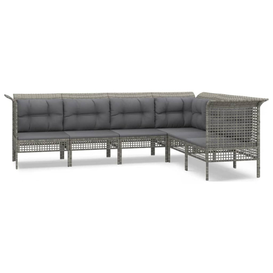 6-Delige Loungeset Met Kussens Poly Rattan Grijs 3x hoek + 3x midden