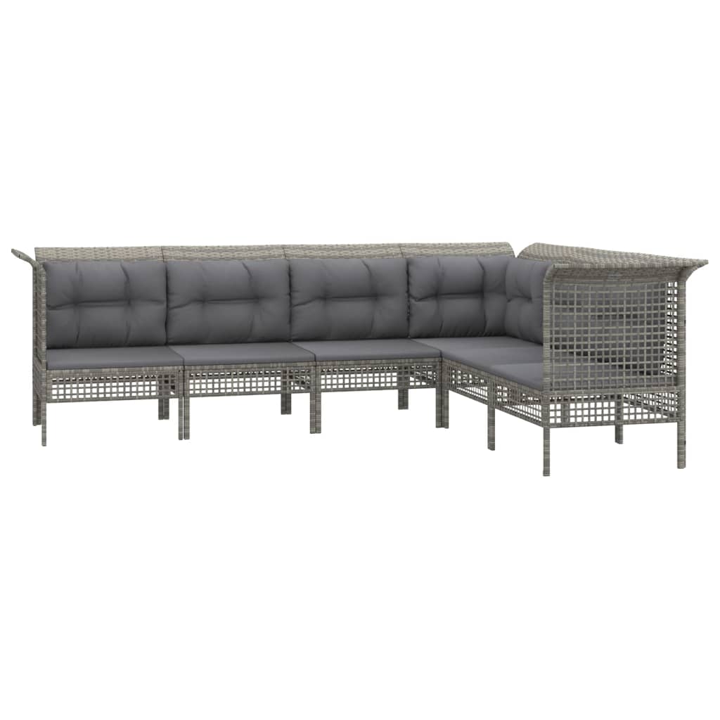 6-Delige Loungeset Met Kussens Poly Rattan Grijs 3x hoek + 3x midden