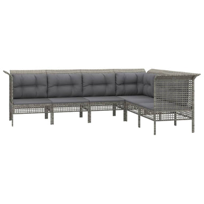 6-Delige Loungeset Met Kussens Poly Rattan Grijs 3x hoek + 3x midden