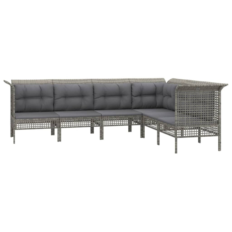 6-Delige Loungeset Met Kussens Poly Rattan Grijs 3x hoek + 3x midden
