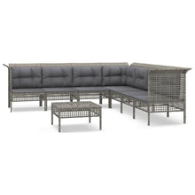 8-Delige Loungeset Met Kussens Poly Rattan Grijs 4x midden + 3x hoek + voetensteun