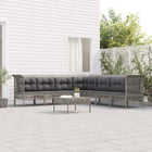 8-Delige Loungeset Met Kussens Poly Rattan Grijs 4x midden + 3x hoek + voetensteun