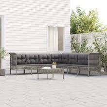 8-Delige Loungeset Met Kussens Poly Rattan Grijs 4x midden + 3x hoek + voetensteun