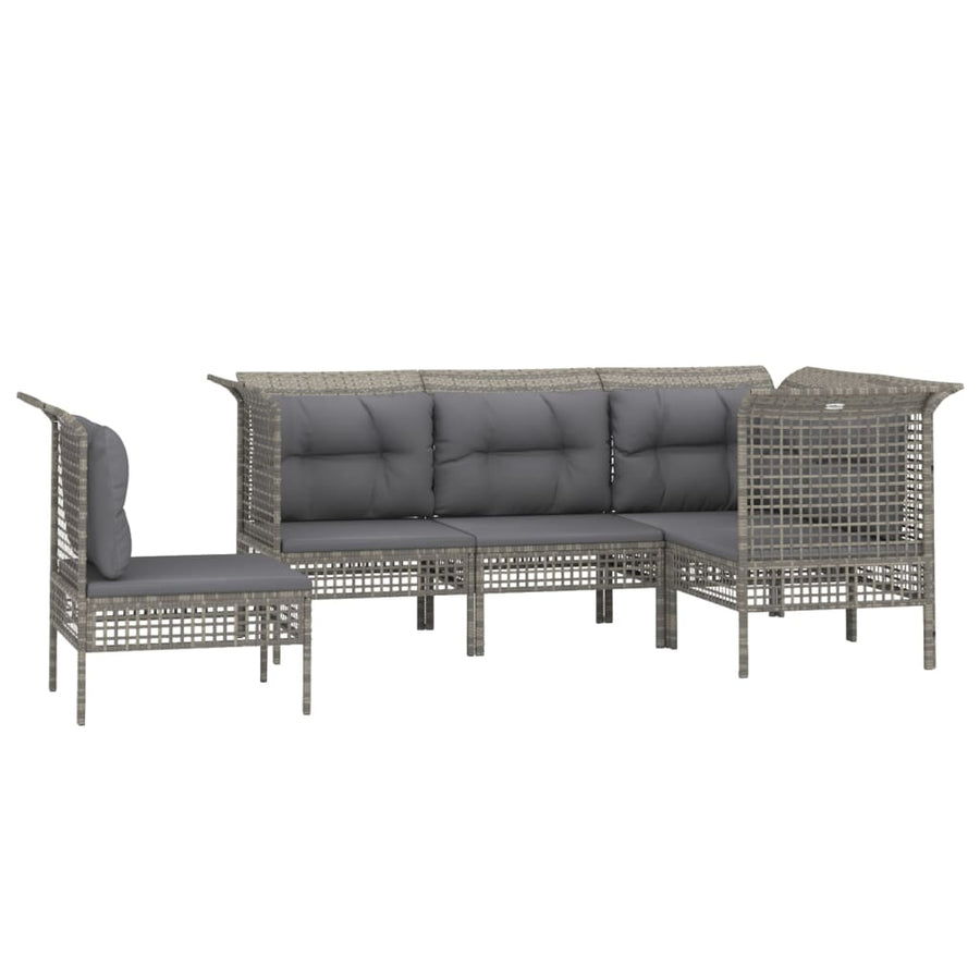 5-Delige Loungeset Met Kussens Poly Rattan Grijs 3x hoek + 2x midden