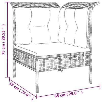 5-Delige Loungeset Met Kussens Poly Rattan Grijs 3x hoek + 2x midden